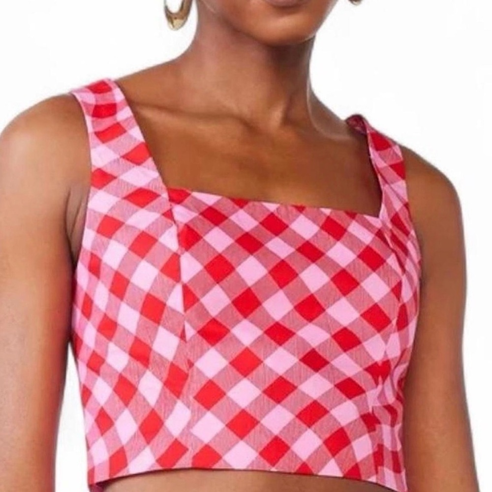 NWT Gingham Square-Neck Crop Top - Red & Pink